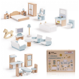 Conjunto de Móveis para Casa de Bonecas ROBUD, 23 Peças, Miniaturas com 5 Kits de Ambientes, Brinquedo Premium, Ideal para Casa de Bonecas