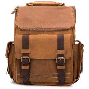 Mochila Feminina de Couro para Laptop, VELEZ, Marrom