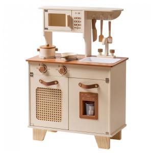 Cozinha Educativa de Brinquedo ROBUD Kids, Modelo Mocha Montessori em Madeira com Dispensador de Gelo, Acessórios para Crianças de 3 a 8
