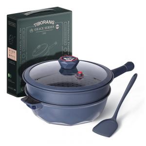 Panela Frigideira 5L Antiaderente 7 em 1 com 7 Camadas de Revestimento e Indicador de Calor, TIBORANG, Azul