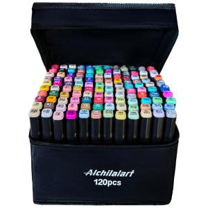 Conjunto de Canetas Artisticas 120 Cores de Ponta Dupla para Adultos e Crianças, Alchilalart