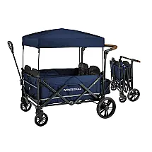 Carrinho de Passeio para 4 Crianças Multifuncional com Porta Objeto e Cobertura, até 80 kg, WONDERFOLD X4, Azul