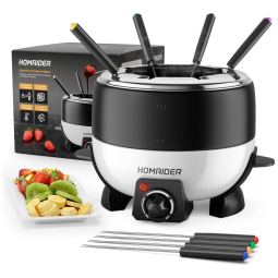 Panela de Fondue Elétrica com 8 Garfos Aço Inoxidável, 800W, 110v, HOMAIDER, Preto