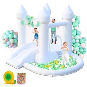 Castelo Inflável AONESY Branco com Piscina de Bolinhas e Escorregador, 2,8 x 2,5 x 2,3 m, Portátil para Uso Interno e Externo