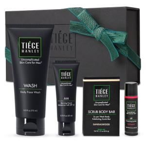 Kit Skincare Masculino com Balsamo Labial, Sabonete Facial, Hidratante e Esfoliante, TIEGE HANLEY TH AZ GIFT, Preto