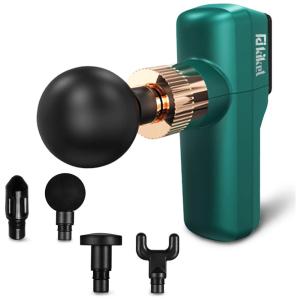 Kitket Massageador Pistola Elétrico Mini Sem Fio 4 Acessórios, Velocidades Ultra Silencioso, KIKET J24, Verde