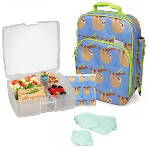 Preguiças Lancheira Infantil com Recipientes e Forma de Gelo, Para 3 Anos ou Mais, BENTOLOGY, Azul Claro