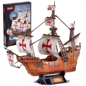 Quebra Cabeças 3D para Adultos, Tema Navio Espanhol Santa Maria com 204 Peças, CubicFun