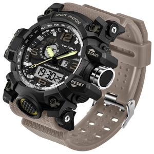 Yihou Relógio Masculino Militar c, LED cronômetro Digital, Analógico dual time, Vermelho