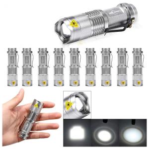 MINI FLASH LIGHT RESISTENTE A ÁGUA PACOTE COM 10 UNIDADES 300 LUMENS PRATA
