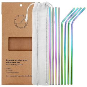 Conjunto de 8 Canudos De Metal Em Aço Inoxidável Ultra Longo, Reutilizáveis, Arco Íris