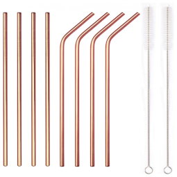 Conjunto de 8 Canudos De Metal Em Aço Inoxidável, Reutilizáveis, Rose Gold
