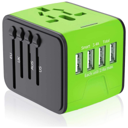 Adaptador de Viagem APzek, Adaptador Internacional de Energia com 4 Portas USB, Adaptador Europeu, Adaptador de Viagem Universal