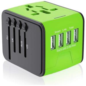 Adaptador de Viagem APzek, Adaptador Internacional de Energia com 4 Portas USB, Adaptador Europeu, Adaptador de Viagem Universal