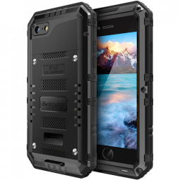 Beasyjoy Capa de Metal para iPhone 7, 8, SE A Prova dÁgua IP68 Nível Militar, Preta