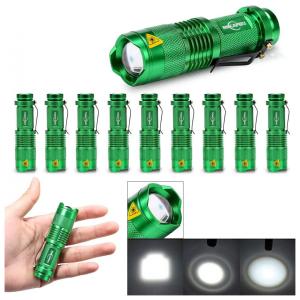 MINI FLASH LIGHT RESISTENTE A ÁGUA PACOTE COM 10 UNIDADES 300 LUMENS VERDE