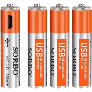 HITRENDS Bateria AAA Recarregável via Micro USB 1,5 V 400 mAh 4 UN