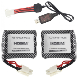 Hosim Bateria Recarregável de íon lítio e Carregador USB, 9.6V 800 mAh, 2 PCS