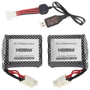 Hosim Bateria Recarregável de íon lítio e Carregador USB, 9.6V 800 mAh, 2 PCS