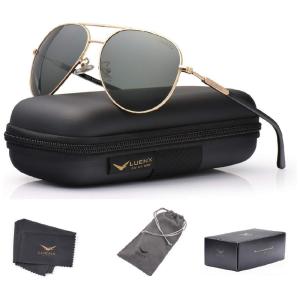 LUENX Óculos de Sol Aviador Unissex com Proteção UV, Estojo e Lente Polarizada