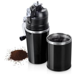 Cafeteira Manual, Não Elétrica, com Moedor de Café para Viagem com Duas Xícaras Aço Inox e Cerâmica Preta