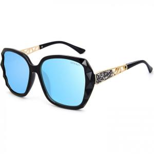 Leckirut Sombras Clássico Óculos Feminino de Sol, com lentes Polarizadas, Proteção UV 100, ção Preta, Lente Azul