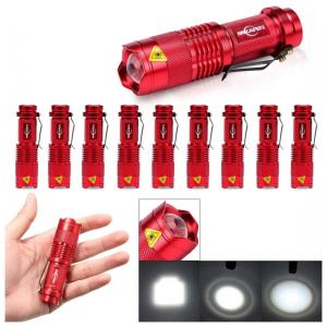 MINI FLASH LIGHT RESISTENTE A ÁGUA PACOTE COM 10 UNIDADES 300 LUMENS VERMELHA