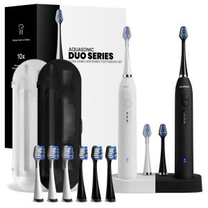 AquaSonic Escova de Dentes Elétrica de Carregamento sem Fio 2 Estojos Inclusos