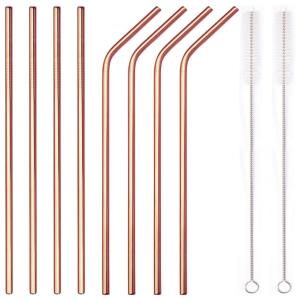 Conjunto de 8 Canudos De Metal Em Aço Inoxidável Ultra Longo, Reutilizáveis, Rose Gold