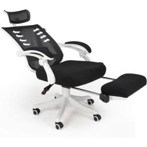 Hbada Cadeira de Escritório Reclinável Ergonômica Giratória c, Apoio Lombar, Pés