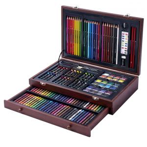 Art 101 Kit Lápis Profissionais 142 PCS, Maleta de Madeira