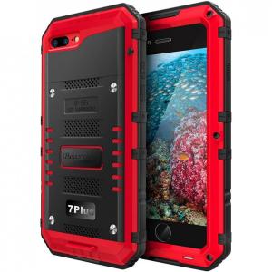 Beasyjoy Capa de Metal para iPhone 7, 8 Plus A Prova dÁgua IP68 Nível Militar, Vermelha