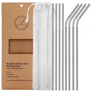 Conjunto de 8 Canudos De Metal Em Aço Inoxidável Ultra Longo, Reutilizáveis, Prata