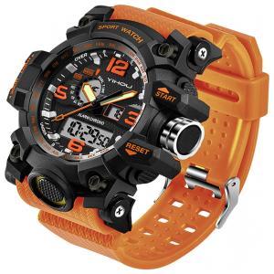 Yihou Relógio Masculino Militar Digital, Analógico c, LED e Cronômetro, Laranja