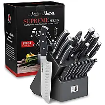 Conjunto de Facas em Aço Inoxidável com Afiador Embutido e Bloco de Bancada Peças, MASTER MAISON 19 Piece Premium Knife Set w, Block, Preto