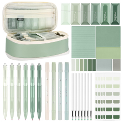 Kit escolar estético Janlaugh 38 peças com estojo, canetas, marcadores, fitas corretivas, notas adesivas e marcadores de página