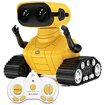 Robô ALLCELE Recarregável, Controle Remoto com Música e Olhos LED, Presente para Crianças a Partir de 3 Anos. Cor Amarela.
