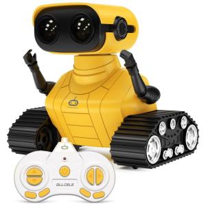 Robô ALLCELE Recarregável, Controle Remoto com Música e Olhos LED, Presente para Crianças a Partir de 3 Anos. Cor Amarela.