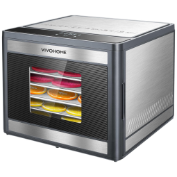 Desidratador de Alimentos VIVOHOME, 6 Bandejas de Aço Inoxidável, Controle de Temperatura 70°C, Temporizador 48H, 400W