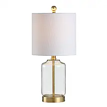 Abajur Luminária de Mesa em Vidro com 52 cm de Altura para Quarto, Sala de Estar e Escritório, 110V 100W, JONATHAN Y, Transparente e Dourado