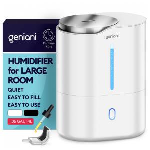 Umidificador de Preenchimento Superior para Quarto 4L com Difusor de Óleo Essencial e Luz Noturna, GENIANI G HRN4LW, Branco