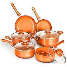 Conjunto de Panelas Antiaderente Revestida de Cerâmica, 10 Peças, CLOCKITCHEN, Laranja Claro
