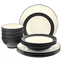 Aparelho de Jantar, Elegância e Sofisticação para Sua Mesa com 12 Peças, Formato Redondo e Material de Cerâmica, Noritake, Branco e Preto