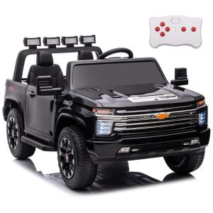 Carro Elétrico Infantil a Bateria 4X4, 2 Lugares com Controle Remoto, Pneus EVA, Música e Luz LED, 24V, NEWQIDA Chevrolet Silverado HD