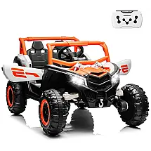 Carro Elétrico Infantil, Jeep Off-Road com Controle Remoto, 4 Amortecedores, Velocidade Máxima de 7 km/h e Luzes LED, 24V, MOEYURO, Laranja
