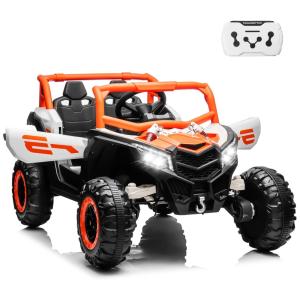 Carro Elétrico Infantil, Jeep Off-Road com Controle Remoto, 4 Amortecedores, Velocidade Máxima de 7 km/h e Luzes LED, 24V, MOEYURO, Laranja