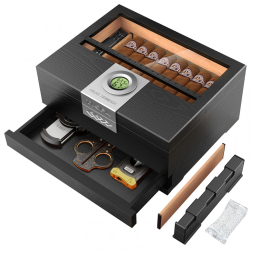Umidor para Charutos TISFA Preto Gaveta Divisória 20-30 Charutos