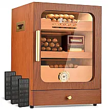 Humidor para Charutos KingChii Marrom Sistema de Controle de Luz LED 3 Compartimentos 100 Charutos 240V
