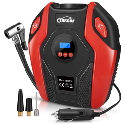 Mini Compressor de Ar Elétrico Automotivo, portátil, 12V, 150 PSI com LCD digital e LED de emergência, OASSER P6, Vermelho