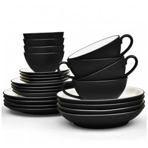 Aparelho de Jantar para Todas as Ocasiões com 24 Peças, Formato Redondo e Material de Cerâmica, Noritake, Preto